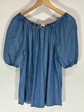 LOFT Denim-Blue Off-Shoulder Puff Sleeve Blouse